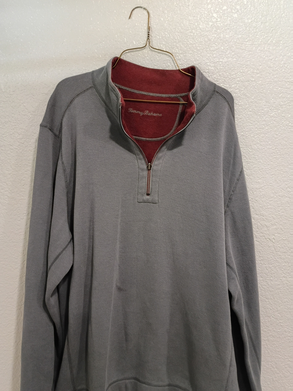 Tommy Bahama Gray Quarter-Zip Pullover with Maroon Lining